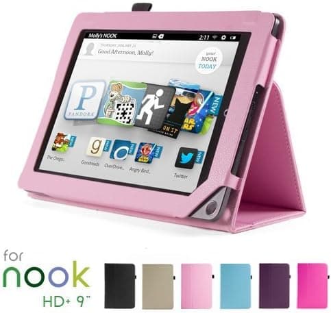 GMYLE Pink PU Leather Slim Folio Magnetic Flip Stand Case Cover with Wake Up Sleep Function for Barnes & Noble Nook HD+ Plus 9" inches Tablet