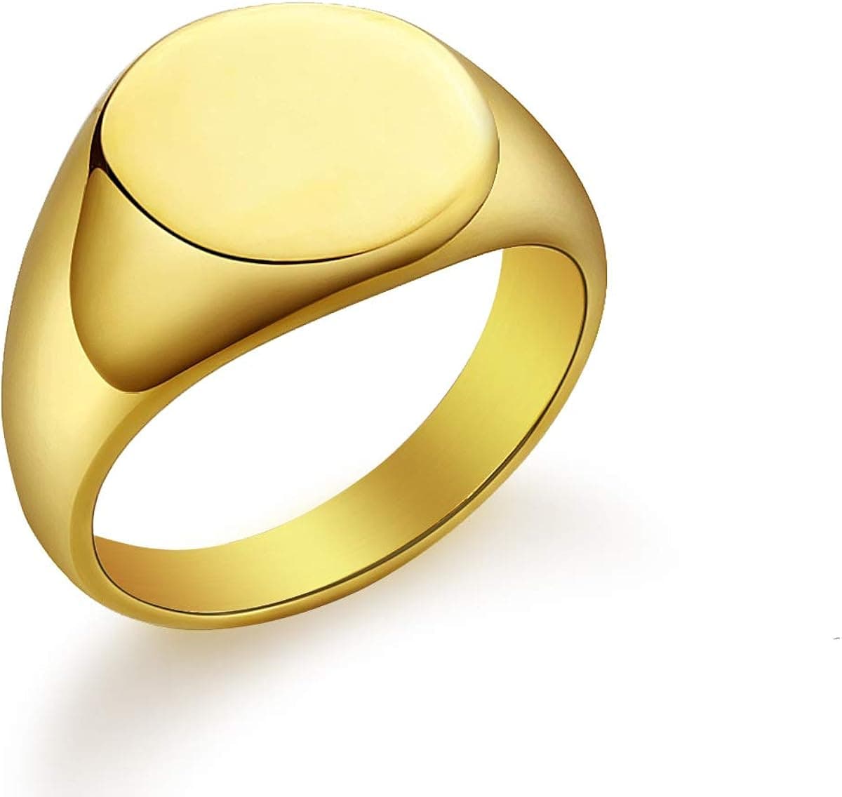 Valily Polished Round Signet Rings Stainless Steel/Gold/Black Customized Gift, Rings for Engraving Size 5-14
