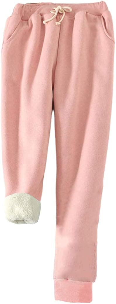 HeSaYep Women's Warm Sherpa Lined Sweatpants Drawstring Athletic Jogger Fleece Pants with Pockets