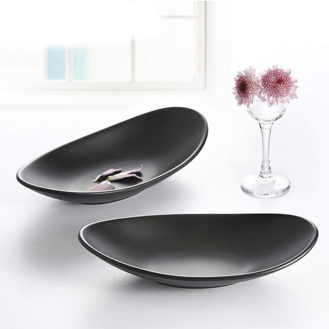 Yogee A5 Melamine Jewelry Dish Organizer, Decorative Trinket Dish,Accent Tray for Vanity,Food Safe Dishware,Frosted Black (Ship, Set of 2)