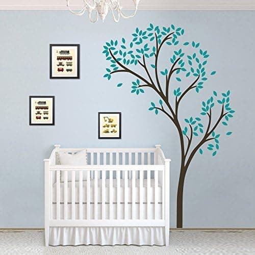 DigTour WallArt Beautiful Alive Spring Tree Wall Decal Vinyl Art for Family & Living Room Without The Picture Frames B(Large,Trunk-Dark Brown;Leaves-Teal)