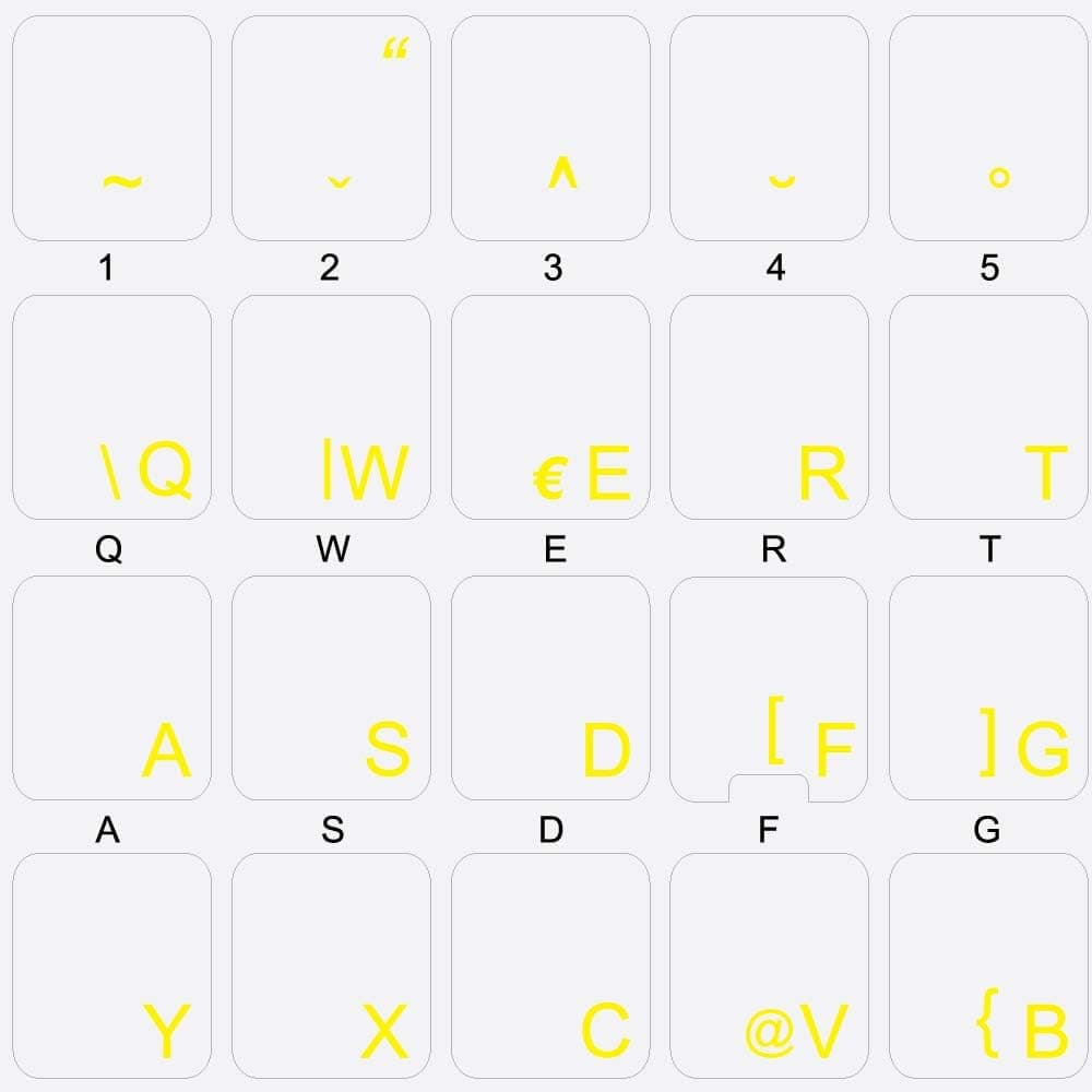 4Keyboard Slovenian/Croatian Keyboard Stickers with Yellow Lettering ON Transparent Background for Desktop, Laptop and Notebook