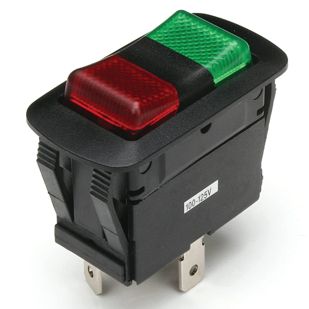 NTE Electronics 54-240W Waterproof Miniature Illuminated Rocker Switch, SPDT Circuit, ON-Off-ON Action, PC Red Green Led Actuator, 0.250" Quick Connect Terminal, 20 Amp, 125 VDC