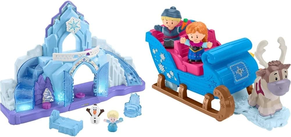 Disney Frozen Elsa's Ice Palace by Little People, Musical Light-Up Playset [Amazon Exclusive] & Disney Frozen Kristoff's Sleigh by Little People, Figure and Vehicle Set [Amazon Exclusive]