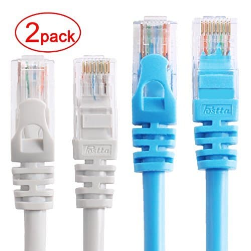 Postta CAT6 (15 FT) RJ45 LAN Cord UTP Network Ethernet Patch Cable 2 Pack (Grey/Blue)