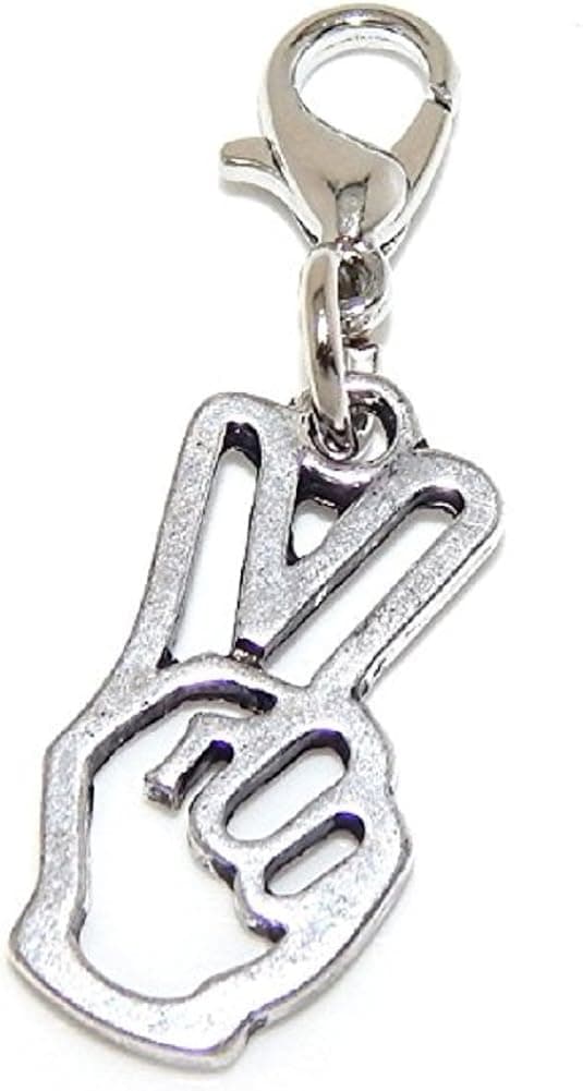 GemStorm Silver Plated Dangling Peace Sign Clip On Lobster Clasp Charm