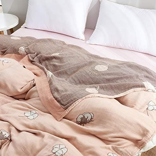 SHSYCER 4 Layer Nap Blanket Cozy Lightweight Muslin Cotton Blanket for Bed, Couch & Sofa, Summer Bedding Coverlet,Pink,Twin 59''x78''