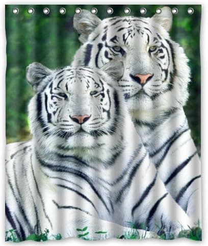 Bengal Tiger Blue Eyed Royal White Stylish Living Bathroom Shower Curtain (60" x 72" )