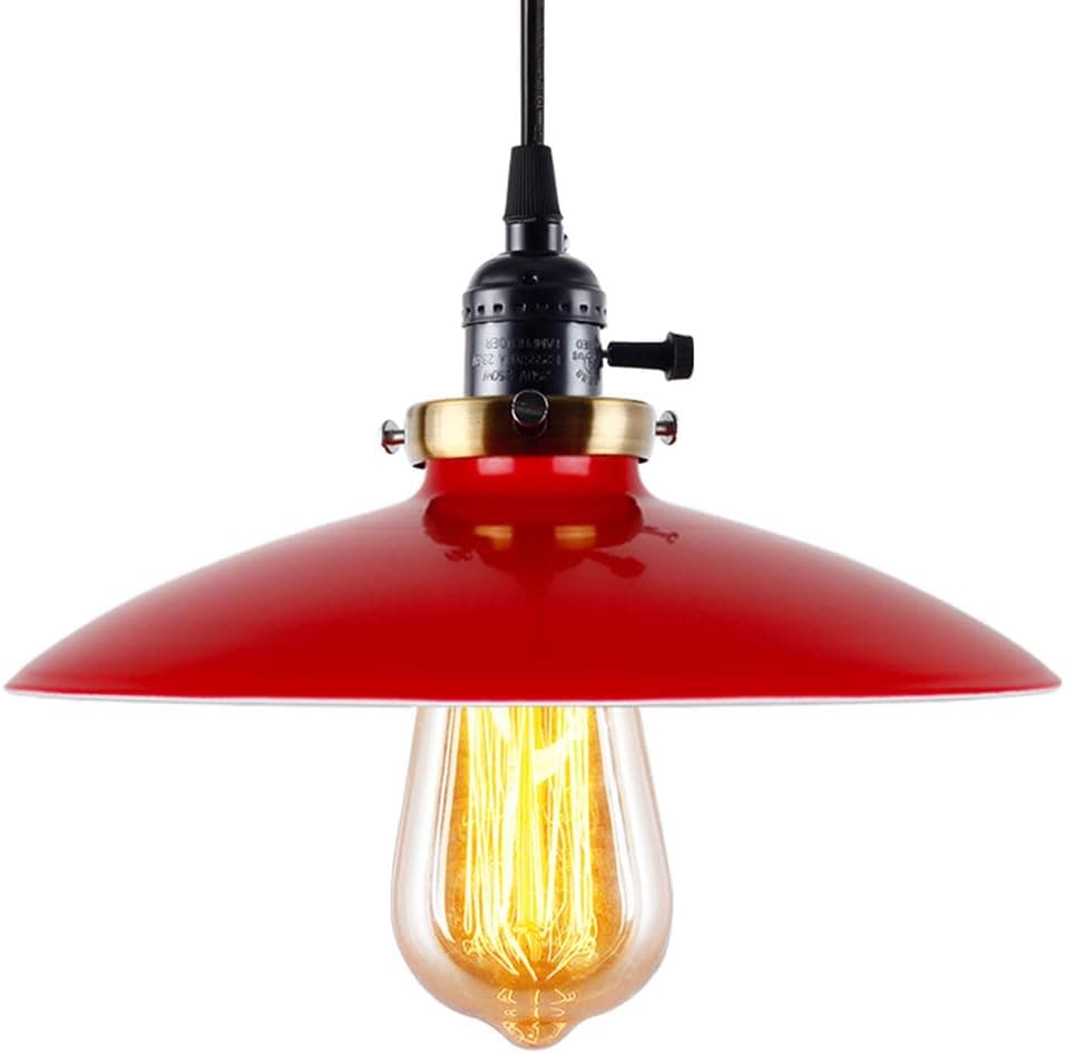 LAMPUNDIT Industrial Metal Pendant Light, Height-Adjustable Mini UFO Hanging Light, Oil Rubbed Red Shade - 1 Pack