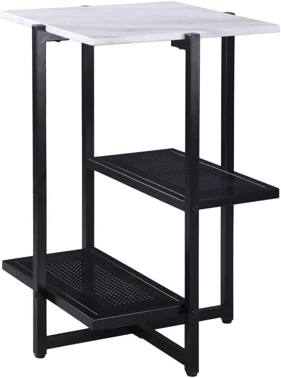FIVEGIVEN Modern Side End Table for Living Room Tall Plant Table with Storage Square White Marble Top Metal Frame