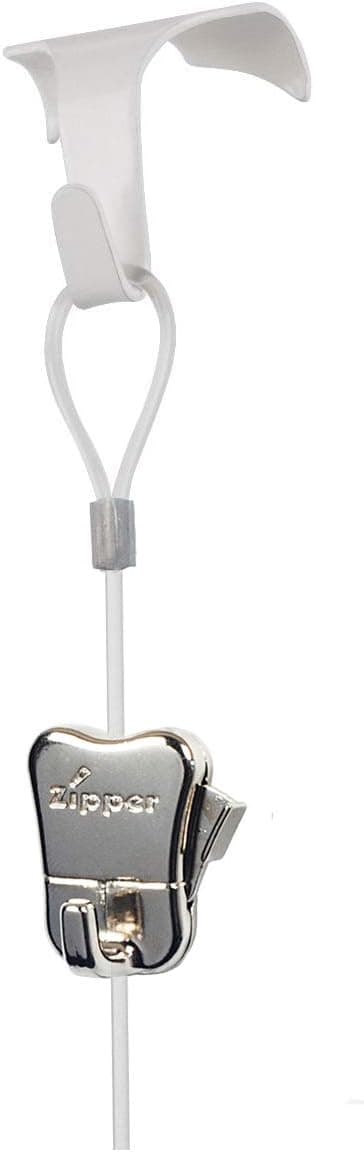 STAS white Moulding Hook + Perlon Cord with Loop 59" + Zipper Hook