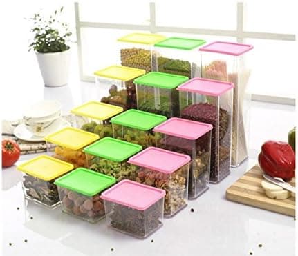 OVIIVO Creative Stackable Plastic Storage Tank Kitchen Covered Plastic Sealed Cans Food Storage Box(Green)