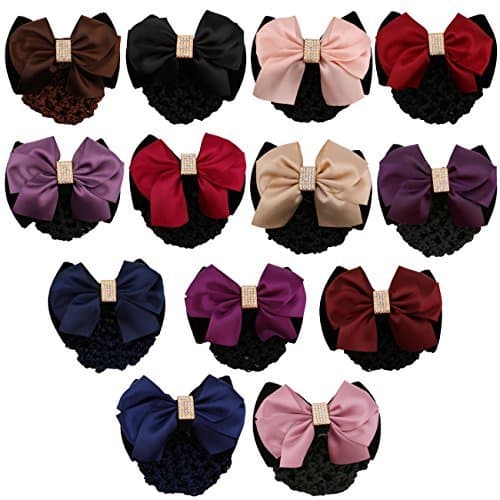Driew 13PCs Women Hair Snood Net Bow Decorate Barrette Hair Net Bun Cover Clips Styling Accessories
