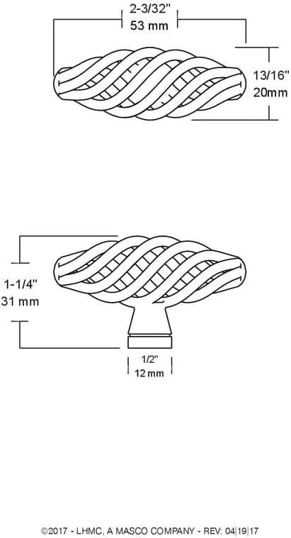Brainerd PN0528V-AP-C7 50mm Small Birdcage Oval Cabinet Hardware Knob