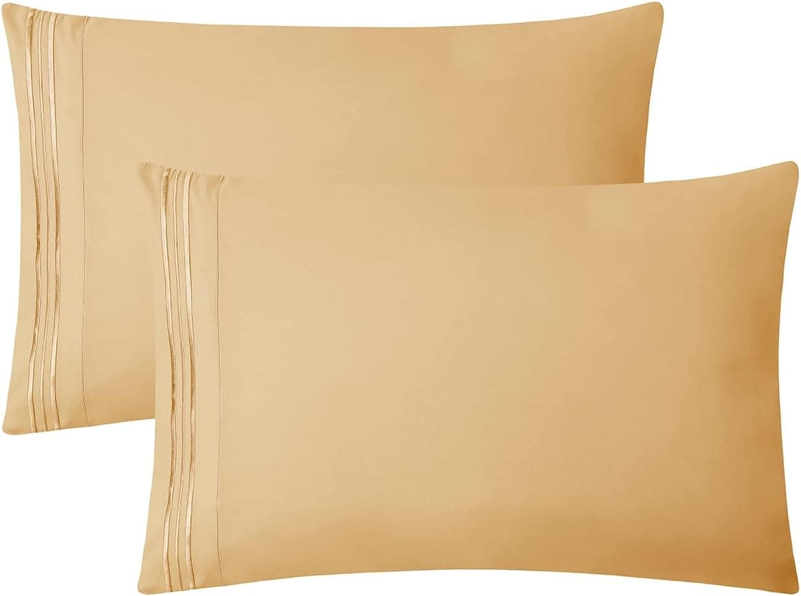 Clara Clark Pillow Cases Standard Size - Ultra Soft Pillow Cover, Lightweight Microfiber Pillow Cases Queen Size Set of 2 - Envelope Closure Pillowcases, Camel Gold.