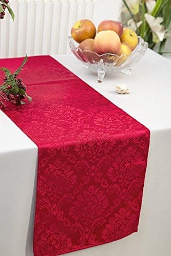 Wedding Linens Inc. 12” x 108” Marquis Jacquard Polyester Table Runners/Damask Table Runner Linens for Restaurant Kitchen Dining Wedding Party Banquet Events - Apple Red