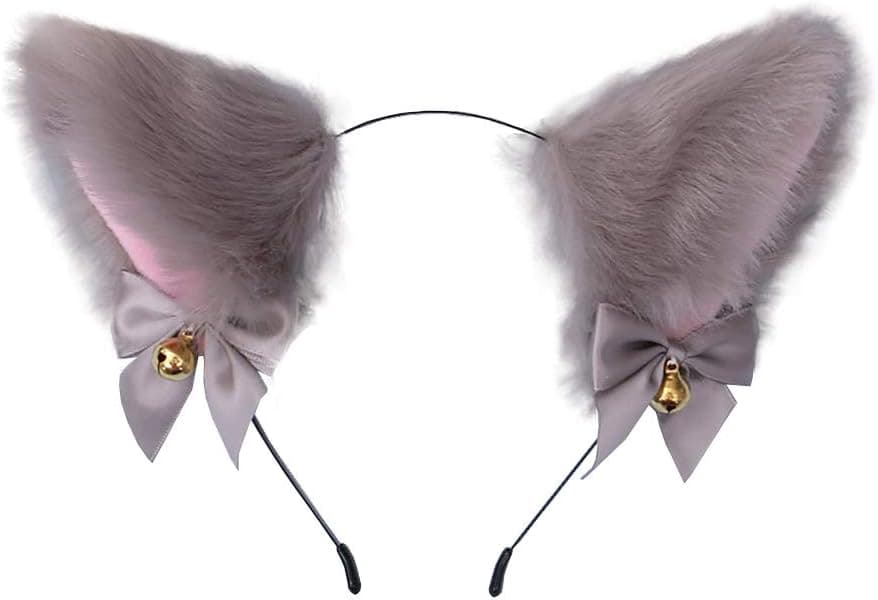 ccHuDE Cute Cat Ears Headband Fox Ears Cosplay Headband with Bells Headwear Hairband for Party Costume Halloween Hairhoop Grey