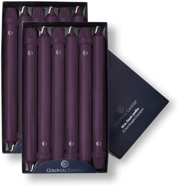 Colonial Candle Unscented Taper Candle, Classic Collection, Orchid, 10 in, Pack of 12 - Up to 8 Hours Burn