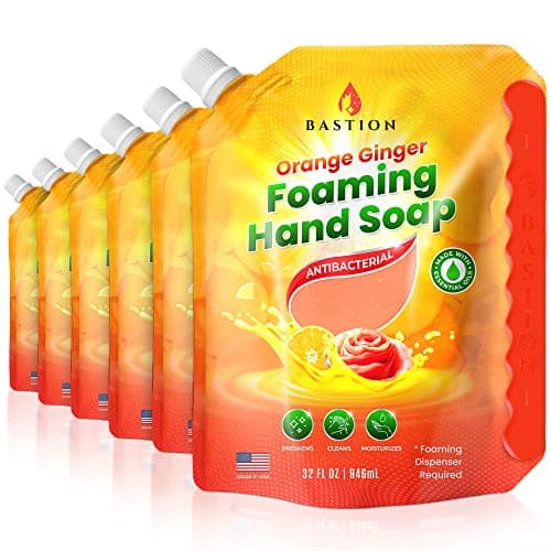 Bastion Foaming Hand Soap - Antibacterial Foam Hand Wash Refill for Bath And Body Works,Dial, Method, Michel, JR Watkins, Dove - Orange Ginger w/Essential Oils Bulk Bottle