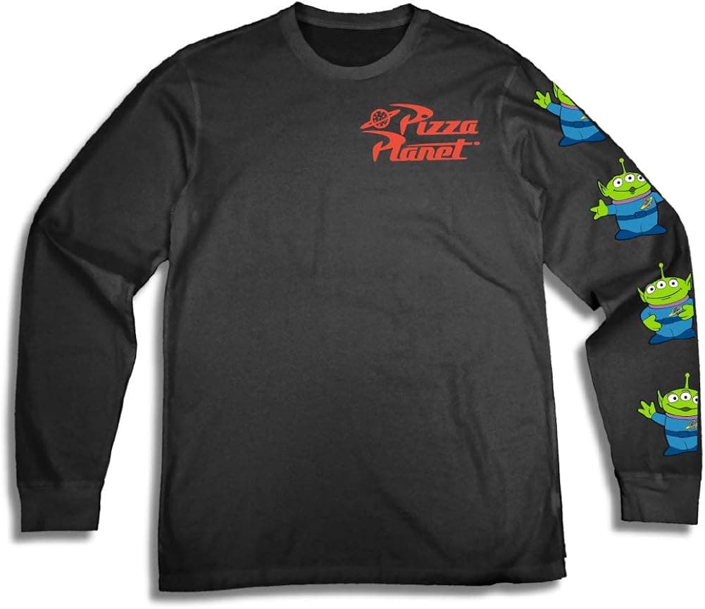 Toy Story Mens Group Shirt - Woody, Buzz Lightyear, Rex & Pizza Planet Long Sleeve - Throwback Classic Long Sleeve T-Shirt