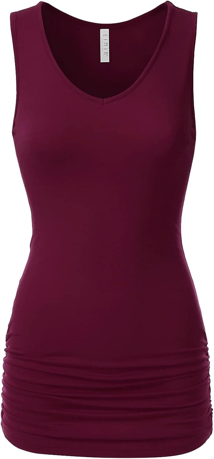 EIMIN Women's V-Neck Cami Sleeveless Stretch Comfy Shirring Tank Top (S-3XL)