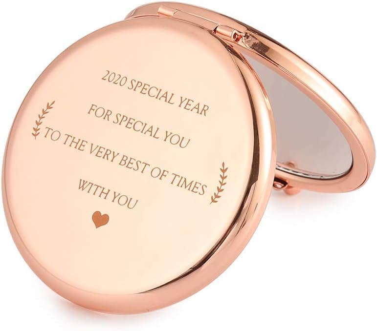 Tinland 2020 Customized Handheld Makeup Mirror Compact 1X 2X Magnifying Pocket Cosmetic Travel Vanity Mirror Sentimental Keepsake Gift 2.6in(Rose Gold)