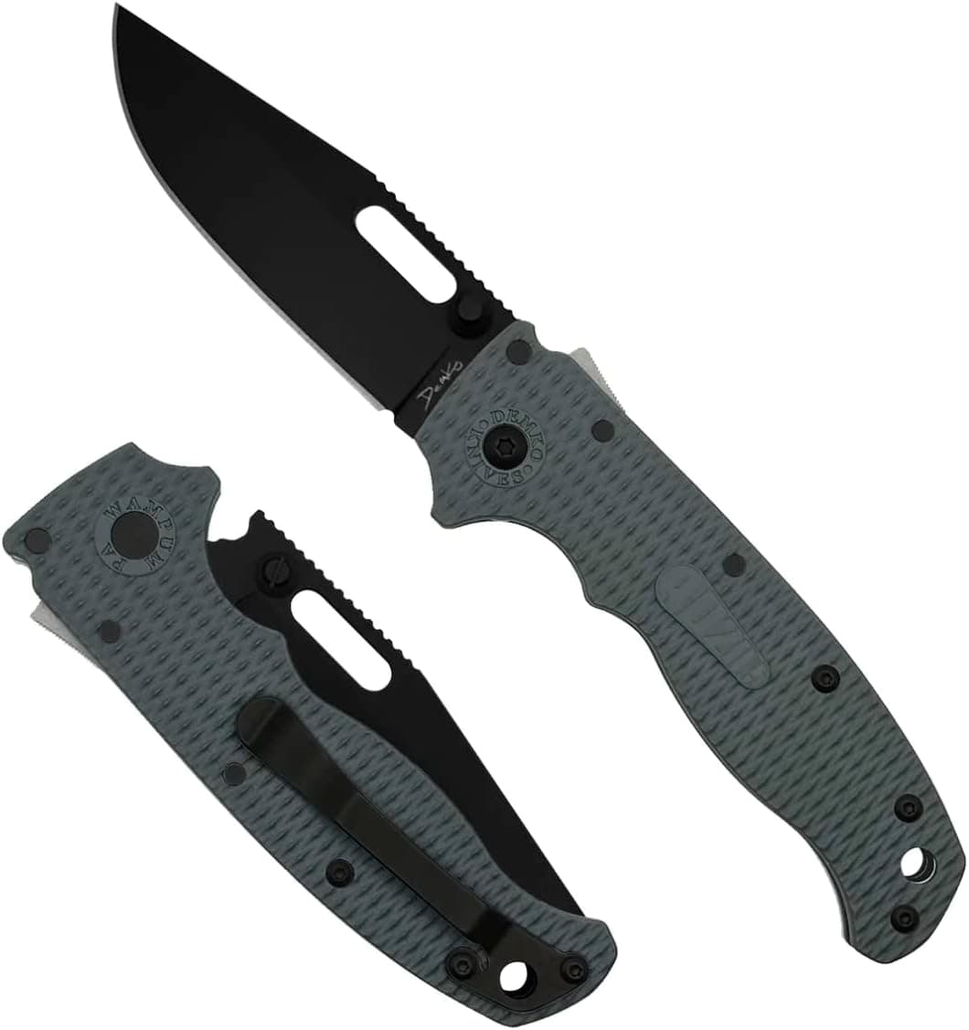 Demko Knives AD20.5 Shark Lock Folding Knife D2 Blade AD 20.5 Grivory Handle Flipper EDC Fidget Folder (Grey Scale / DLC Black / Clip Point)