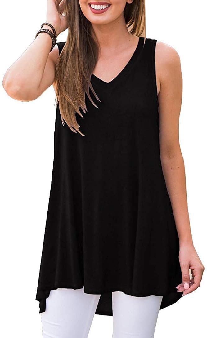 Akihoo Women V Neck Tank Tops Loose Sleeveless Shirts Blouses Black L