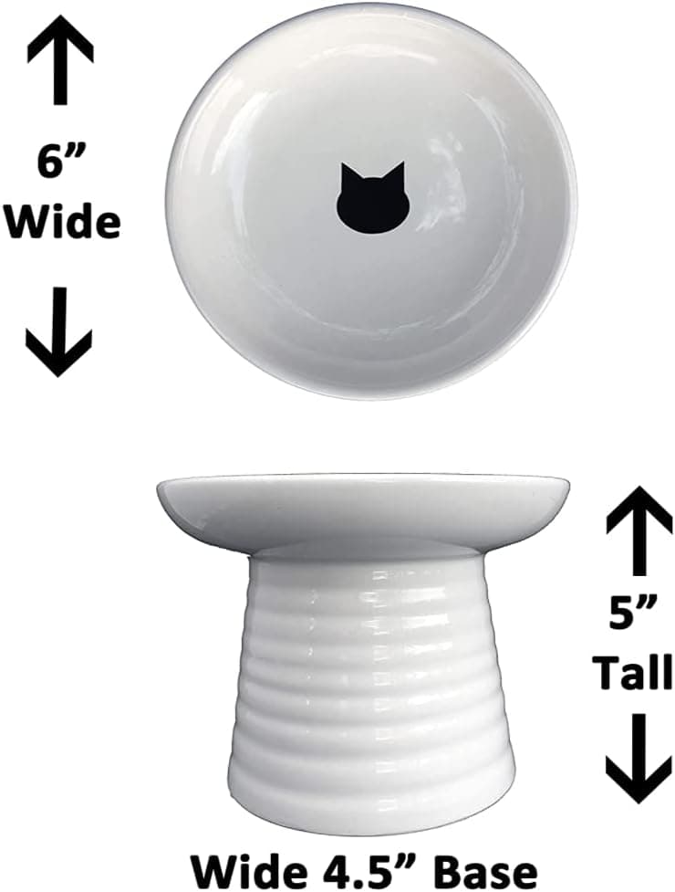 Premium Raised Cat Bowl - Vet Recommended Height (5") and Width (6"), 1 inch deep, Holds 2 Cups Food or 12 oz Water