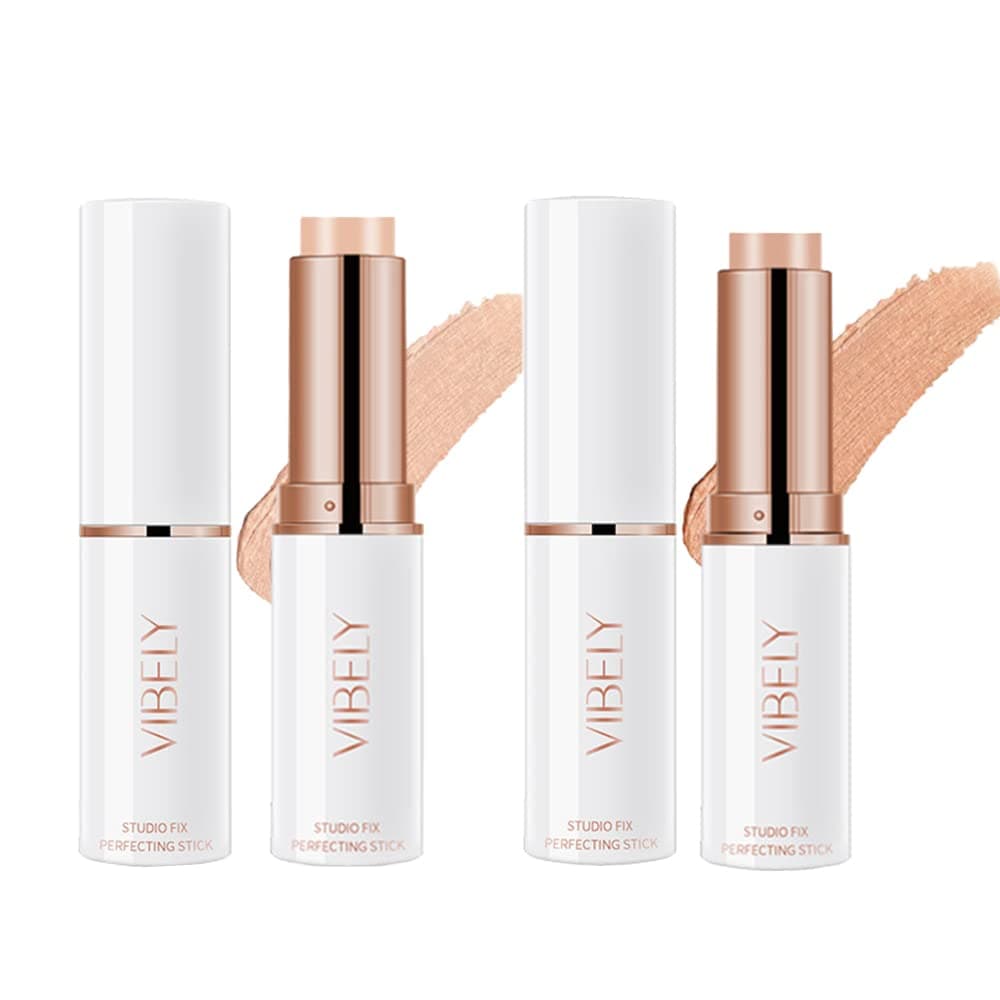 2Pcs Beige Ivory Cream Concealer Contour Makeup Sticks. Solid Moisturizing Concealer Make up Pen for Dark Circles. Natural Primer Face Stick for Corrector Redness. Full Coverage Makeup Blur Stick for Under Eye Concealer (1#6#)