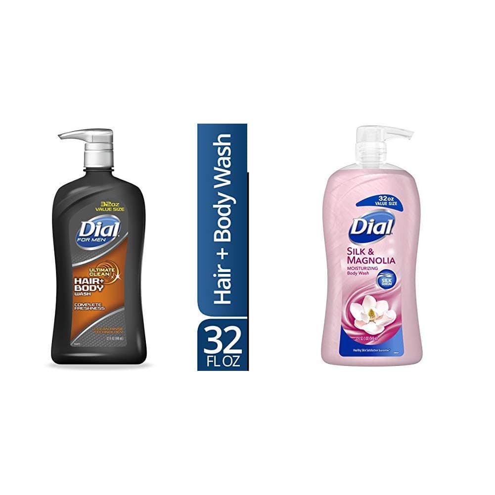 Dial for Men Hair + Body Wash, Ultimate Clean, 32 Fluid Ounces and Dial Body Wash, Silk & Magnolia with Silk Protein, 32 Fluid Ounces