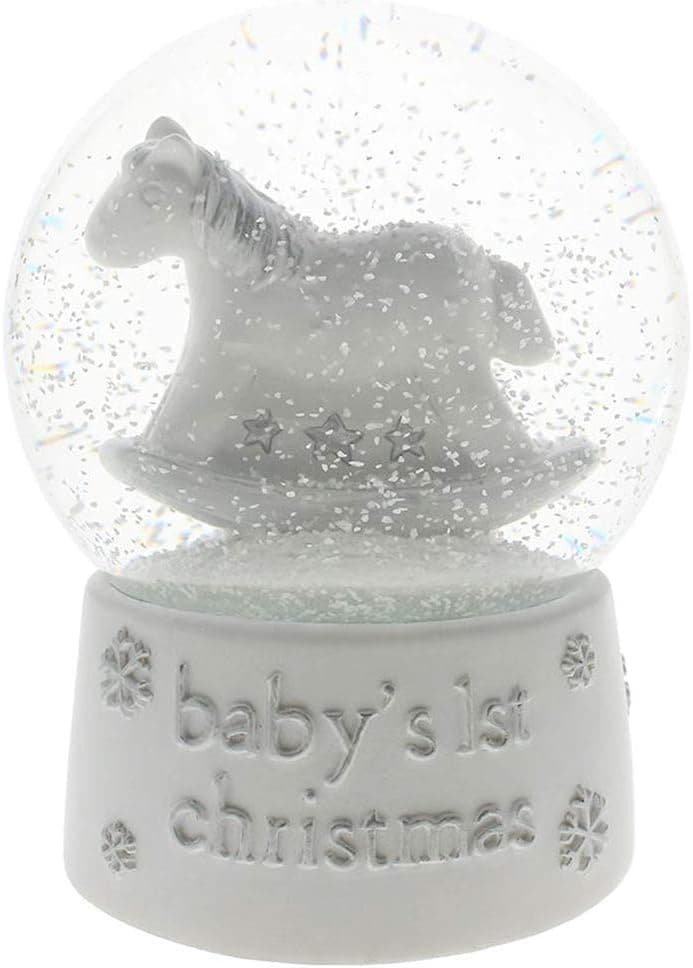 SMYER Baby's First Christmas 2019,Baby with Rocking Horse Christmas Snow Globe, Made of Resin,100MM Diameter (WaterGlobe)