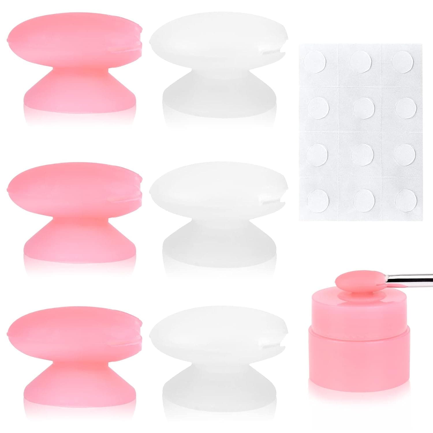 6 Pieces Lip Brush Covers with 12 Pcs Traceless Point Tapes Resuable Silicone Makeup Cosmetic Brushes Guards Protectors Cover Anti- lost Covers Caps for Lipsticks Lip Gloss Lip Balm and Other Cream Brushes (Sakura pink, clear)