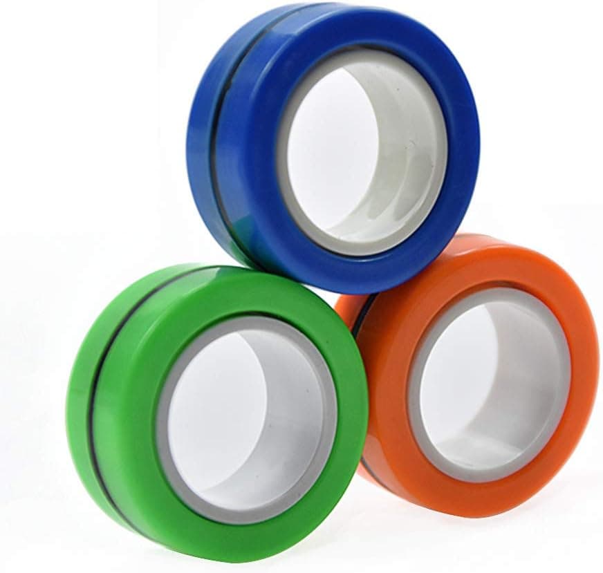 FThinkup Finger Magnetic Ring, Decompression Magnetic Magic Ring, Office Decompression Fingertip Toys, Finger Magnetic Ring Stress Relief Reducer for Adults Children -3 PCS (Colorful)