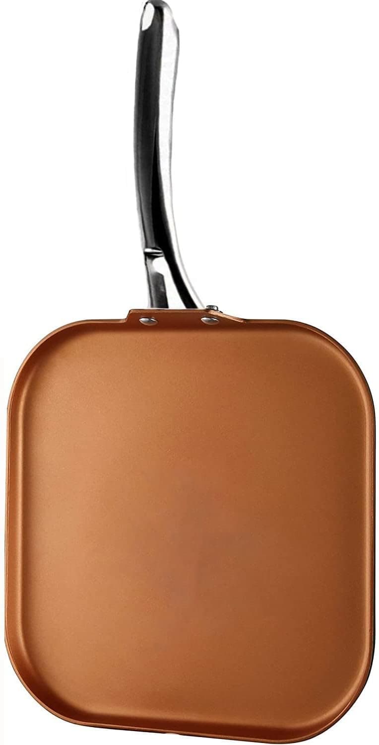 FeLamp All in One Pan 11-Inch Copper Griddle Pan Non-Stick Aluminium Cooking Pan with Stainless Steel Handle, Lightweight Induction Compatible Oven Safe Dishwasher Safe(Upgrade)