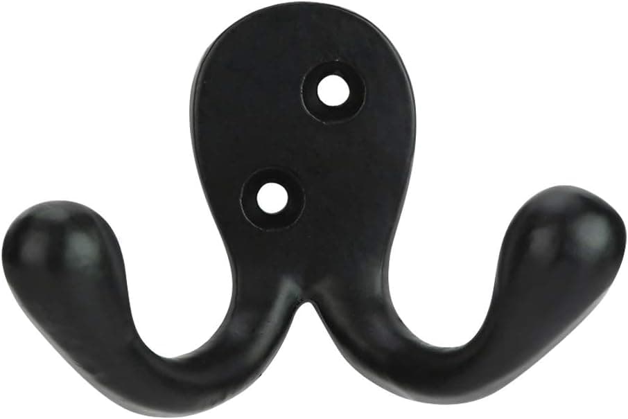 A29 Set of 4 Coat Hookes Heavy Duty Wall Mounted Double Coat Hooks Utility Iron Decorative Hooks for Coat Robe Hat Key Towel with Easy Installation Hardware Black Powder Coat Finish
