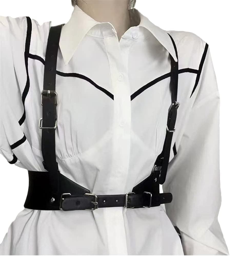 HLJA Body Chain Harness Belt Fashion Waist Punk Leather Goth Rave Adjustable Corset Accessories for Women and Girls Leather Black Snunui, 14.45 x 4.76 x 1.46