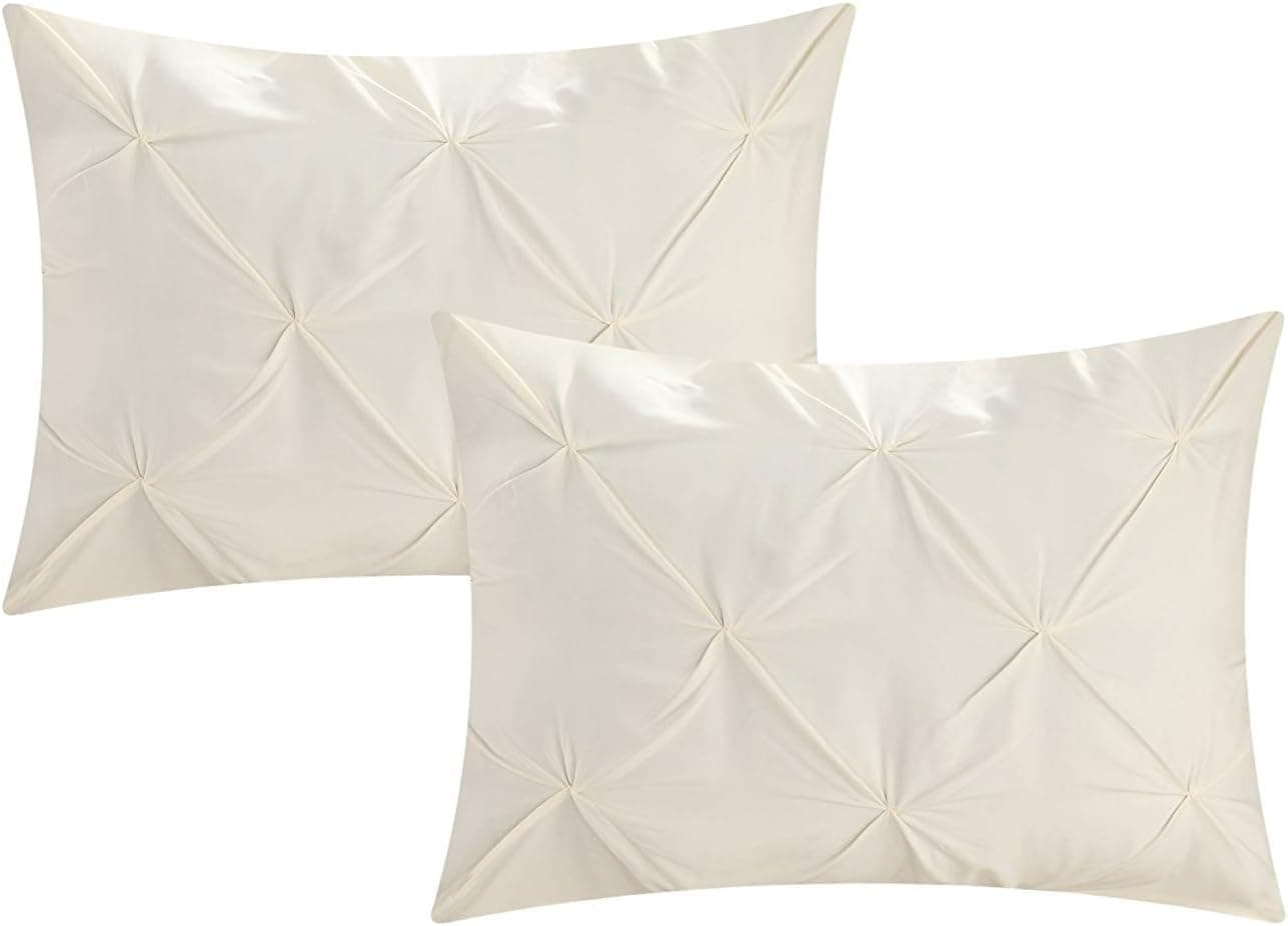 Pinch Pleated Standard Pillow Shams Set of 2 Ivory 600 Thread Count Super Soft Ivory Pinch Pillow Shams Standard 20" x 26" Size 100% Egyptian Cotton Decorative Pinch Pleated Bed Pillow Covers Set