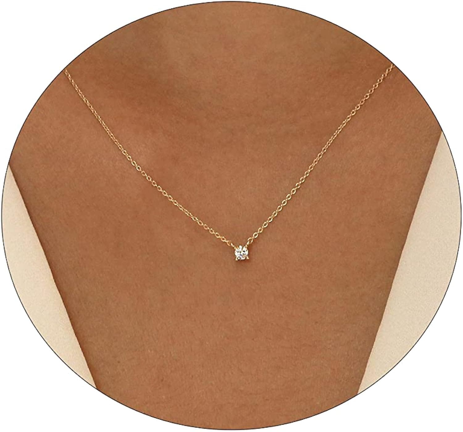 MIDEEO CZ Diamond Necklace for Women Dainty Layered Cubic Zirconia Solitaire Pendant Necklace Gold Plated Waterdrop Shape Square Emerald Green CZ Simulated Diamond Bridesmaid Necklace