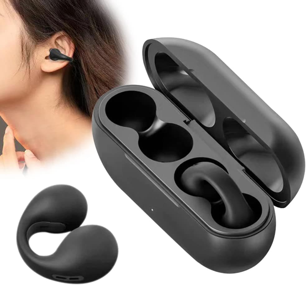 Inboxxe Wireless Ear Clip Bone Conduction Headphones, 2023 New Mini Bone Conduction Headphones, Open Ear Wireless Headphones, Open Ear Headphones Wireless Bluetooth for Running Sports (Black)