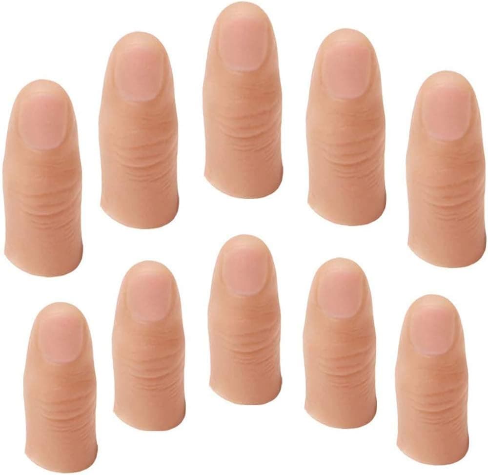 OUERMAMA 10 Pcs Soft Finger Thumb Tips 2 Sizes Fake Soft Thumb Cover Prank Toy for Making Objects Appear/Disappear Plastic Finger Magic Tricks