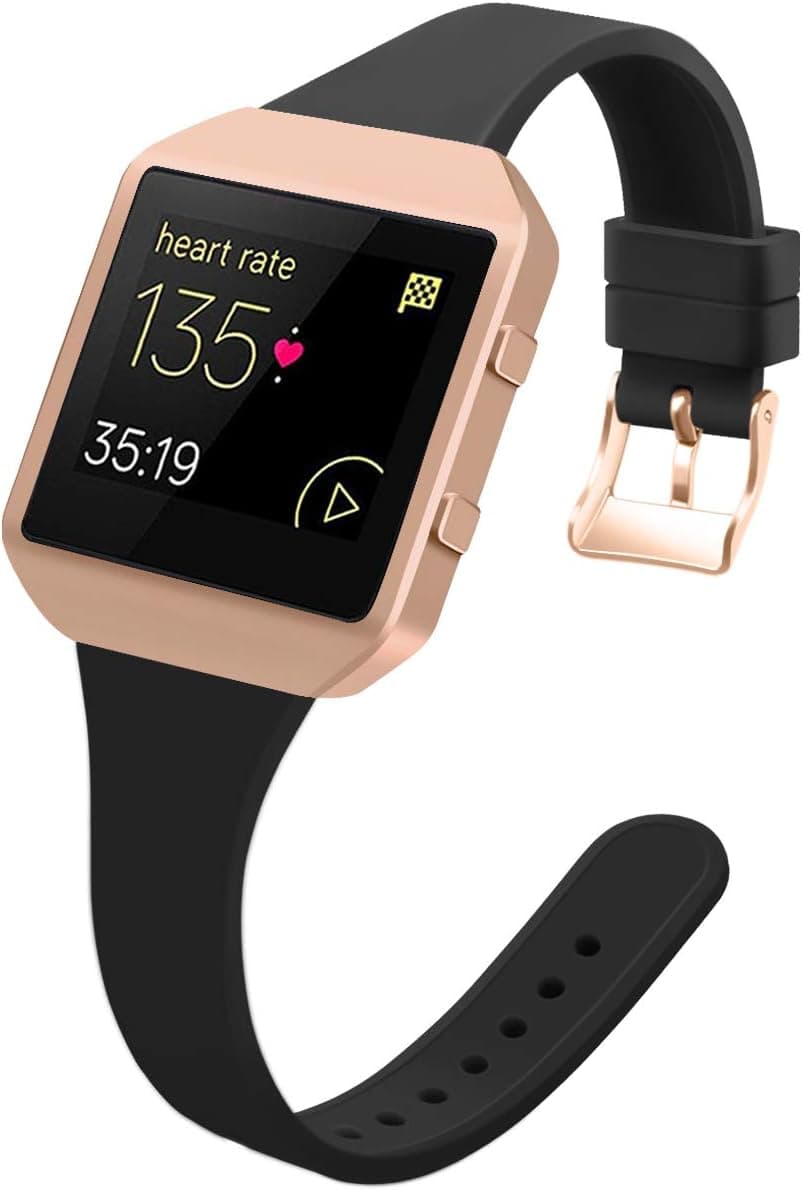 YiJYi Slim Bands Compatible with Fitbit Blaze,Thinner Soft Silicone Band with Metal Frame Replacement Wristband for Women Men Small Large