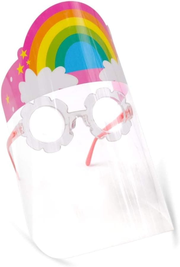 Kids Face Shield with Glasses Frame , Transparent Full Face and Eye Protection, Dustproof Anti-Spitting Isolation Hat Shield for Children Protection (Rainbow)