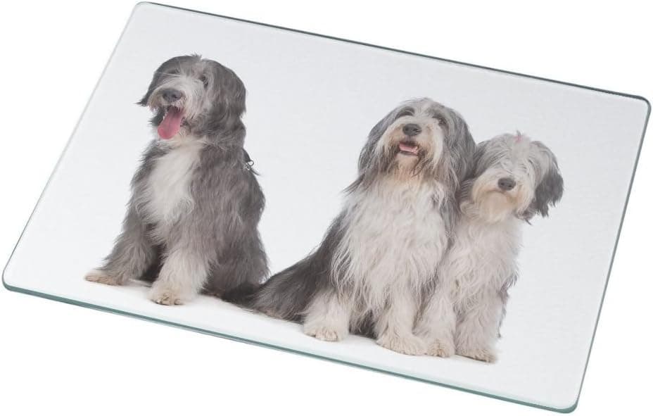 Rikki Knight RK-LGCB-31 Bearded Collie Dogs Design Glass Cutting Board, Large, White