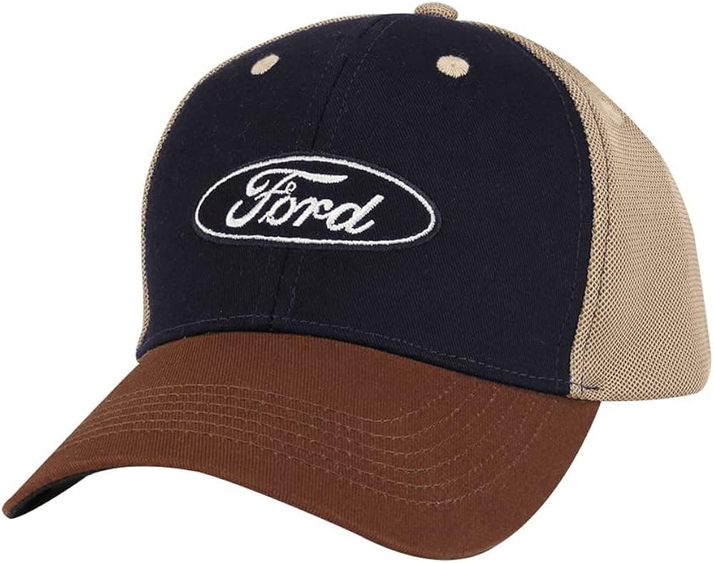 Ford Baseball Cap with Adjustable Snapback Closure, Khaki/Navy