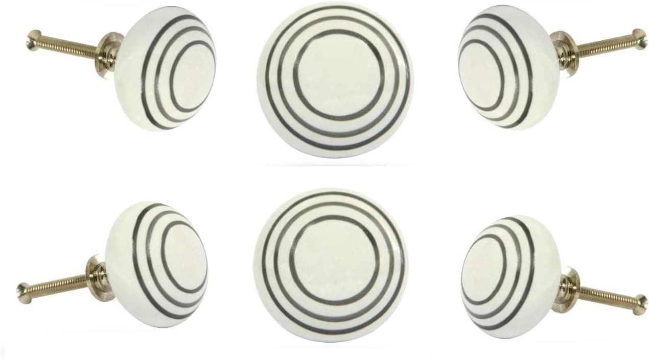 Ceramic Michele White Round with Gold Circles Knob Kitchen Cabinet Cupboard Door Dresser Wardrobe and Drawer Pull for Bathroom | Bedroom | Office | Kitchen by Trinca-Ferro