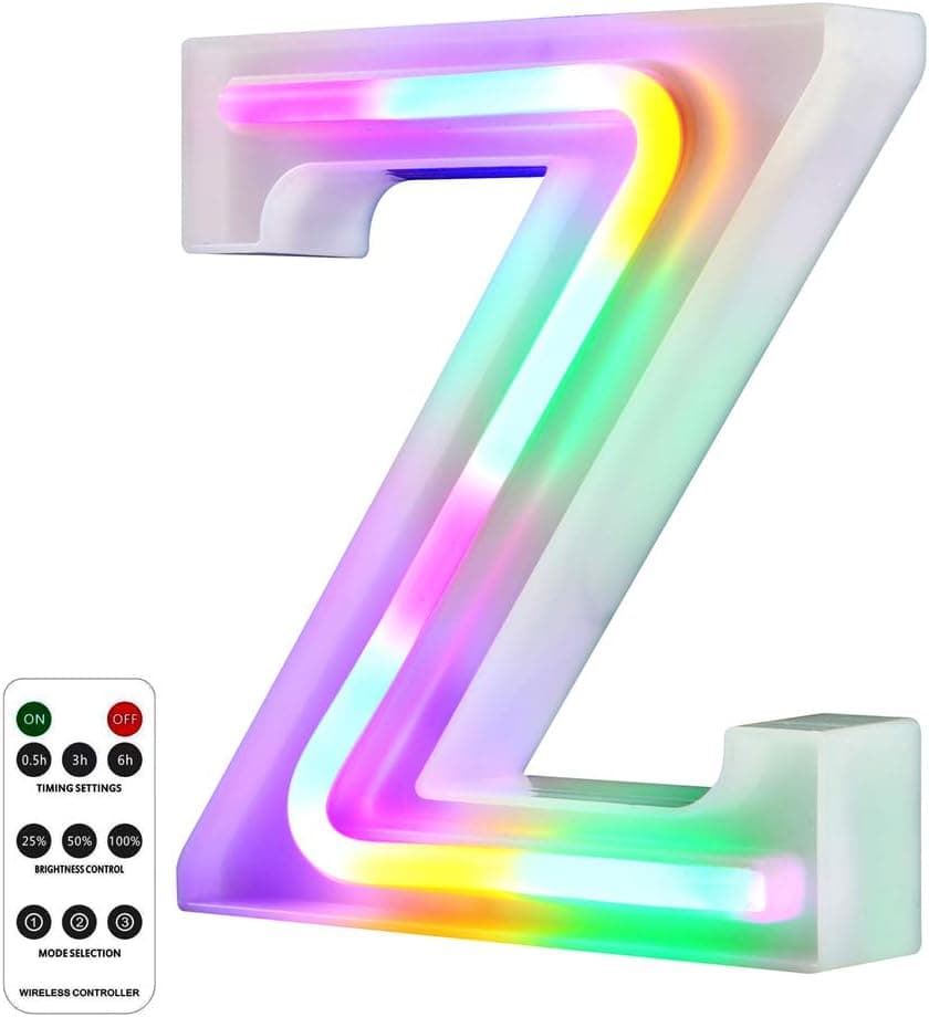 Newly Upgrade LED Neon Letter Lights Marquee Alphabet Light Up Letters with Remote Control,USB/Battery Powered Light Up Letters for Home Decoration Colourful (RC-Z)