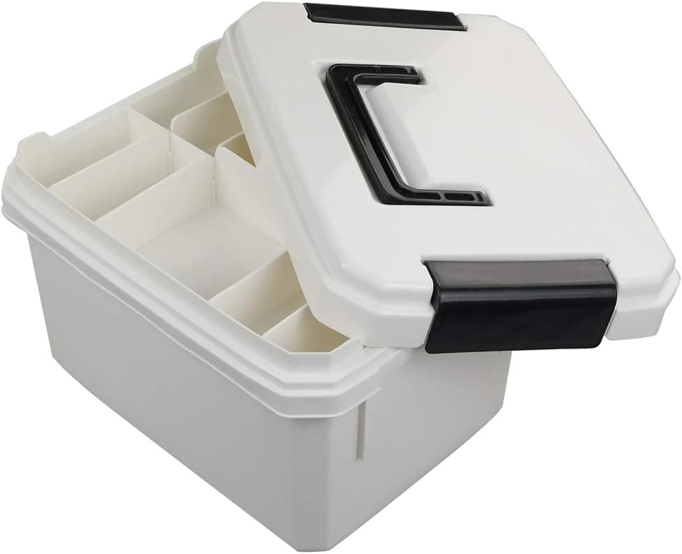 Vababa Rectangular Latching Box, Plastic Storage Container with Locking Lid & Handle (White)