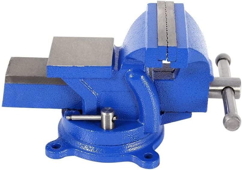 Baoz 5" Bench Vise Heavy Duty Table Top Clamp Press with Locking 360° Swivel Base Metal Milling Desktop Vise Clamp for Home Crafting Industrial Woodworking DIY Jobs（Blue）