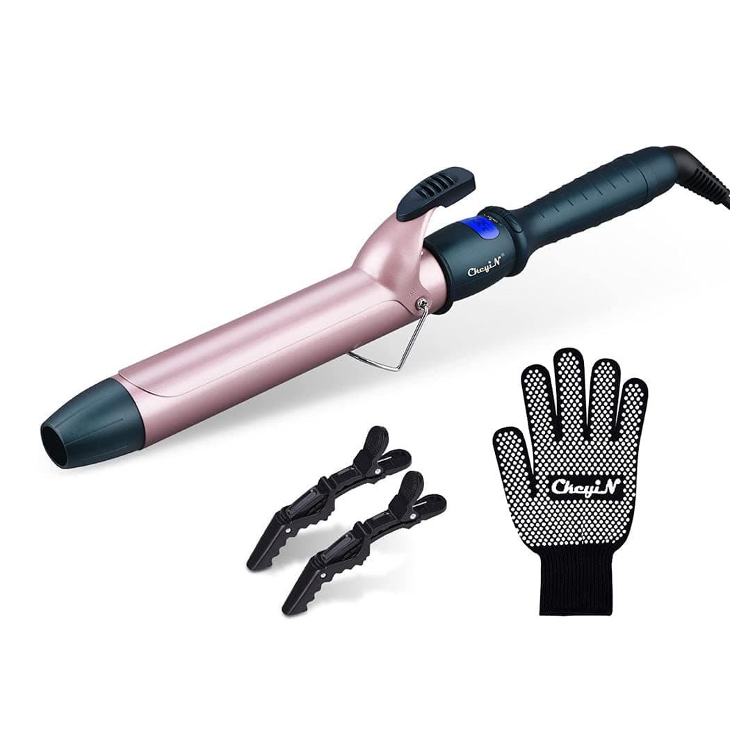CkeyiN 1.5 Inch Curling Iron Professional Series Ceramic Tourmaline Coating Barrel Hair Curler, LCD Display, Dual Voltage, Instant Heat Adjustable Temperature for Large Curls and Beach Waves